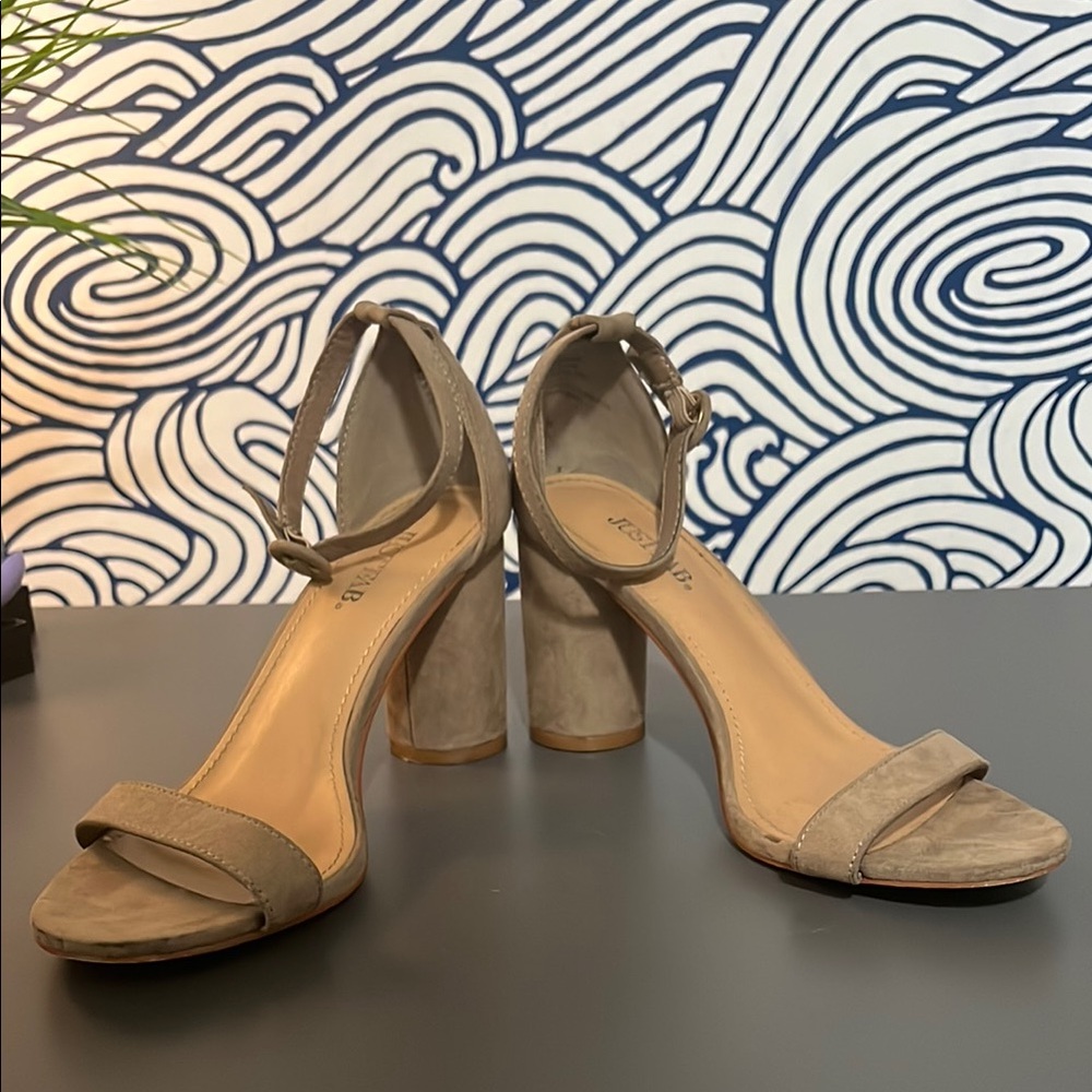 JustFab Tan Block Heel Sandals